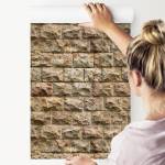 Papier Peint Imitation PIERRE 3D Effet Beige - Marron - Papier - Textile - 53 x 1000 x 1000 cm