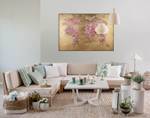 Tableau peint à la main Blossoming World Doré - Rose foncé - Bois massif - Textile - 120 x 80 x 4 cm