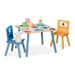 3-teilige Kindersitzgruppe Monster-Motiv Blau - Weiß - Gelb - Holzwerkstoff - 60 x 44 x 60 cm