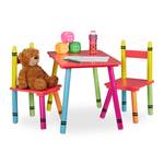 3-teilige Kindersitzgruppe bunt Grün - Rot - Gelb - Holzwerkstoff - 60 x 45 x 40 cm