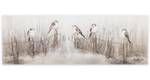 Tableau peint Chant des oiseaux Beige - Blanc - Bois massif - Textile - 150 x 50 x 4 cm