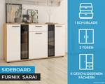 FURNIX Sideboard SARAI Artisan/Weiß+LED Rehbraun - Plankeneiche Dekor - Weiß