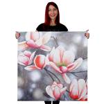 Ölgemälde Blumenzweig handgemalt Textil - 90 x 90 x 3 cm