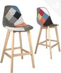 Chaise de bar patchwork SLICK (lot de 2) Bleu - Gris - Orange - Bois massif - Textile - 48 x 105 x 46 cm