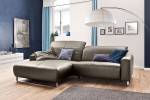 Ecksofa mit Sitztiefenverstellung YORK Armlehne davorstehend links - Ecke davorstehend links - Silber