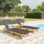 Garten-Lounge-Set 3154402 (3-teilig) Schwarz - Metall - Polyrattan - Holzart/Dekor - 54 x 87 x 200 cm