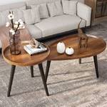 Lot de 2 Table Basse Lux Marron - En partie en bois massif - 55 x 49 x 80 cm