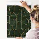 Papier Peint Motif GÉOMÉTRIQUE Art Deco Beige - Vert - Papier - Textile - 53 x 1000 x 1000 cm