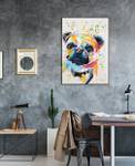 Tableau peint à la main Artistic Pug Noir - Bois massif - Textile - 70 x 100 x 4 cm