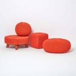 Runder Strickpouf 100% Baumwolle Orange