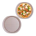 Plaque à pizzas ronde perforée lot de 2 Marron - Métal - 36 x 2 x 33 cm