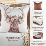 Dekokissen Hirschkopf mit Blütenkranz Weiß - Textil - 45 x 45 x 8 cm