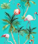 XXL-Vliestapete Flamingos 158609 Türkis - Naturfaser - Textil - 50 x 900 x 900 cm