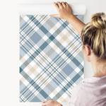 Tapete Schottisch Muster Geometrie Beige - Blau - Grau - Weiß - Papier - Textil - 53 x 1000 x 1000 cm