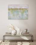 Tableau peint Idyllic Waterlilies Beige - Turquoise - Bois massif - Textile - 100 x 75 x 4 cm