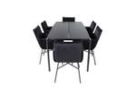 Pelle ensemble table, table noir et 6 Noir - Bois massif - 90 x 75 x 190 cm