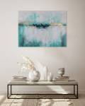 Tableau peint Secret of the Water Turquoise - Bois massif - Textile - 100 x 75 x 4 cm