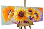 Bild handgemalt Symphony of Sunflowers Orange - Gelb - Massivholz - Textil - 150 x 50 x 4 cm