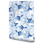 TAPETE Rosen Blumen Blätter Gemalt Motiv Blau - Weiß - Papier - 53 x 1000 x 1000 cm