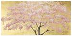 Bild handgemalt Short and Sweet Sakura Braun - Pink - Massivholz - Textil - 120 x 60 x 4 cm