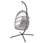 Hängesessel Grau mit Gestell und Kissen Grau - Metall - Polyrattan - 95 x 195 x 95 cm