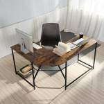 BUREAU D'ANGLE indus bois foncé Marron - En partie en bois massif - 120 x 75 x 148 cm