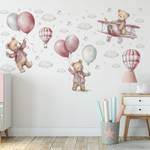 Autocollant Nounours Ballons Nuages Beige - Gris - Rose clair - Blanc - 60 x 30 x 30 cm