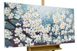 Acrylbild handgemalt Glamour in White Blau - Weiß - Massivholz - Textil - 140 x 70 x 4 cm