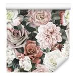 Papier Peint fleurs feuilles nature Vert - Rose foncé - Papier - 53 x 1000 x 1000 cm