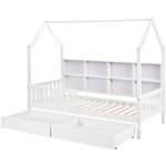 Hausbett Kinderbett Thalassas Ⅵ Braun - Weiß - Holzwerkstoff - Metall - Massivholz - Holzart/Dekor - 96 x 168 x 207 cm