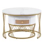 Couchtisch MARBDiana Ⅱ+ (2er Set) Gold - Weiß - Holzwerkstoff - Metall - Kunststoff - Polyrattan - 71 x 46 x 71 cm