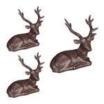 3 x Sitzende Hirsch Figur Garten Braun - Metall - 15 x 15 x 9 cm