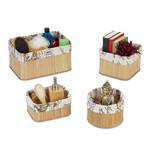 Boite de rangement en lot de 4 Marron - Blanc - Bambou - Bois manufacturé - Textile - 33 x 17 x 23 cm