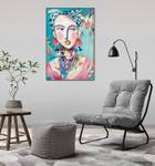 Acrylbild handgemalt Frida in Trad Blau - Pink - Massivholz - Textil - Holz teilmassiv - 60 x 90 x 4 cm