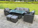 Rattan Sofa 7 Sitzer Gartenmöbel Set Grau - Polyrattan - Stein - 80 x 68 x 140 cm