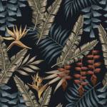 Papier Peint PLANTES Tropicales Nature Noir - Bleu - Vert - Rouge - Papier - Textile - 53 x 1000 x 1000 cm