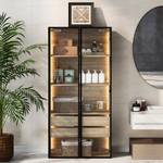 Badezimmerschrank Prometheus Ⅰ Braun - Holzwerkstoff - Glas - Metall - 36 x 155 x 74 cm