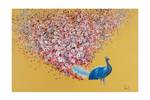 Acrylbild handgemalt Floral Peacock Blau - Pink - Massivholz - Textil - 90 x 60 x 4 cm