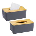 2 x Taschentuchbox mit Bambusdeckel Braun - Grau - Bambus - Kunststoff - 23 x 10 x 13 cm