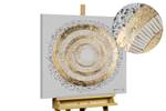 Tableau peint White golden Halo Doré - Blanc - Bois massif - Textile - 60 x 60 x 4 cm