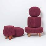 Runder Strickpouf 100% Baumwolle Bordeaux