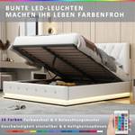 Polsterbett mit LED Nesoi Ⅲ Weiß - Holzwerkstoff - Metall - Kunststoff - Massivholz - Holzart/Dekor - 142 x 111 x 203 cm