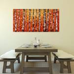 Tableau peint Or d'automne dans la forêt Orange - Argenté - Bois massif - Textile - 140 x 70 x 4 cm