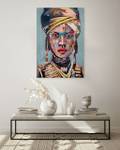 Tableau peint à la main African Beauty Bleu - Bois massif - Textile - 80 x 120 x 4 cm