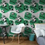 Papier Peint FOOTBALL Sport Écrits Noir - Vert - Blanc - Papier - Textile - 53 x 1000 x 1000 cm