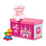 Tabouret coffre jouet pouf enfant Rose clair - Rose foncé