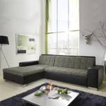 Ecksofa Henderson Kunstleder/Stoff Schwarz/Grau - Longchair davorstehend links - Schlaffunktion - Bettkasten