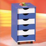 Rollcontainer Beppo Bleu - Blanc - Bois/Imitation - En partie en bois massif - 36 x 65 x 40 cm