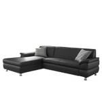 Ecksofa Orlando Kunstleder Schwarz Longchair davorstehend links - Mit Schlaffunktion