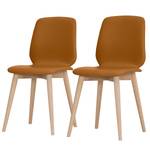 Chaises Helvig II (lot de 2) Cuir véritable / Chêne massif - Cuir véritable Alvar Rouge - Cuir véritable Alvar : Cognac